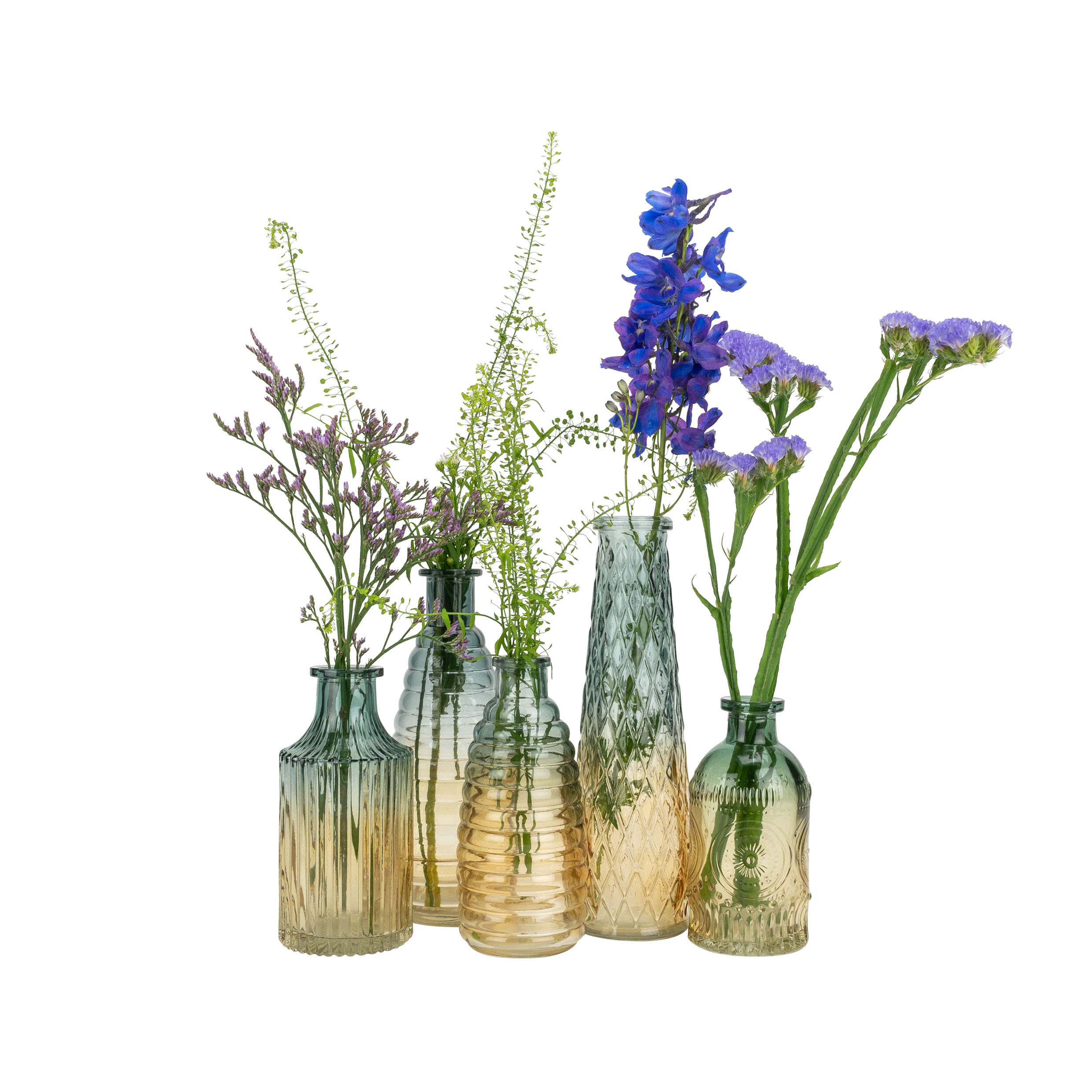 QUVIO Glazen vaas – 6 x 22 cm (dxh) – Geel/Blauw