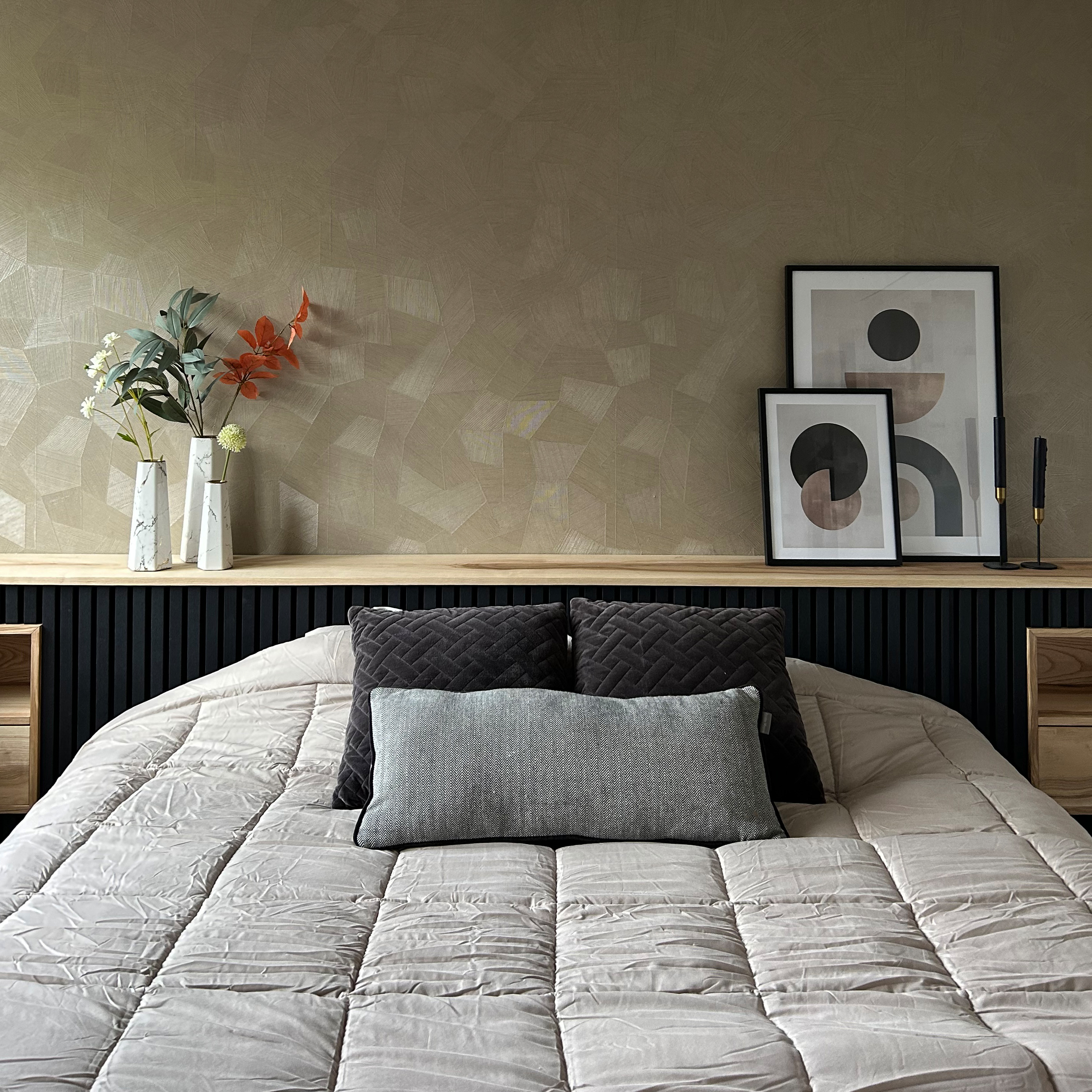 Vaas – Marble look – Keramiek - Wit - Goud