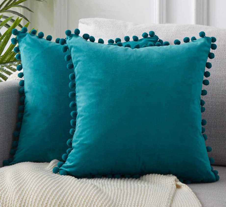 turquoise fluweel gevuld sierkussen