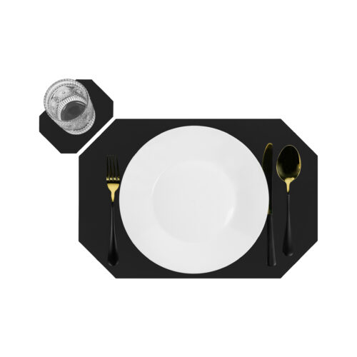 Zwarte placemat met onderzetter