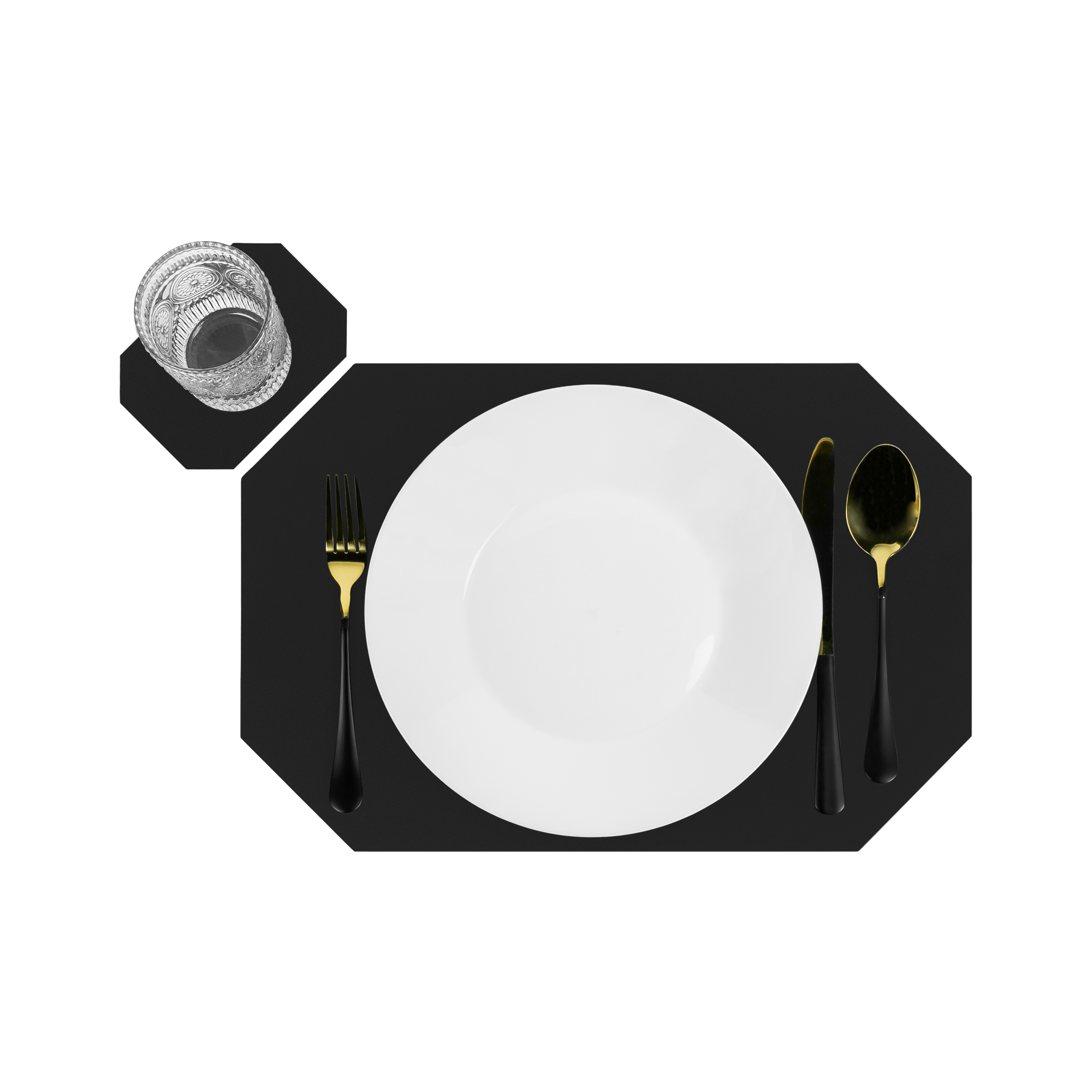 Zwarte placemat met onderzetter
