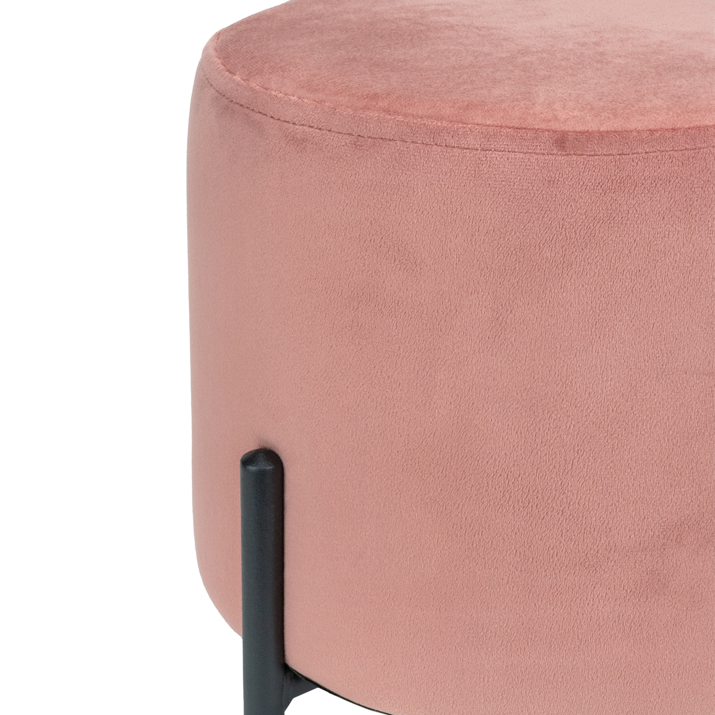 roze poef met zwart metaal