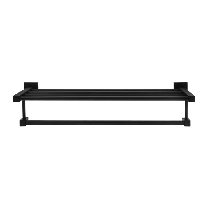 zwart aluminium handdoekenrek met 1 stang en plank