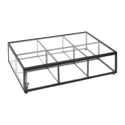 Theedoos zwart van glas en metaal