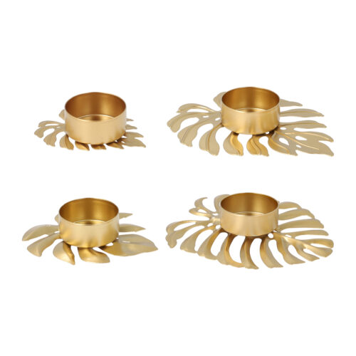 waxinelichthouders bladvorm goud set van 4