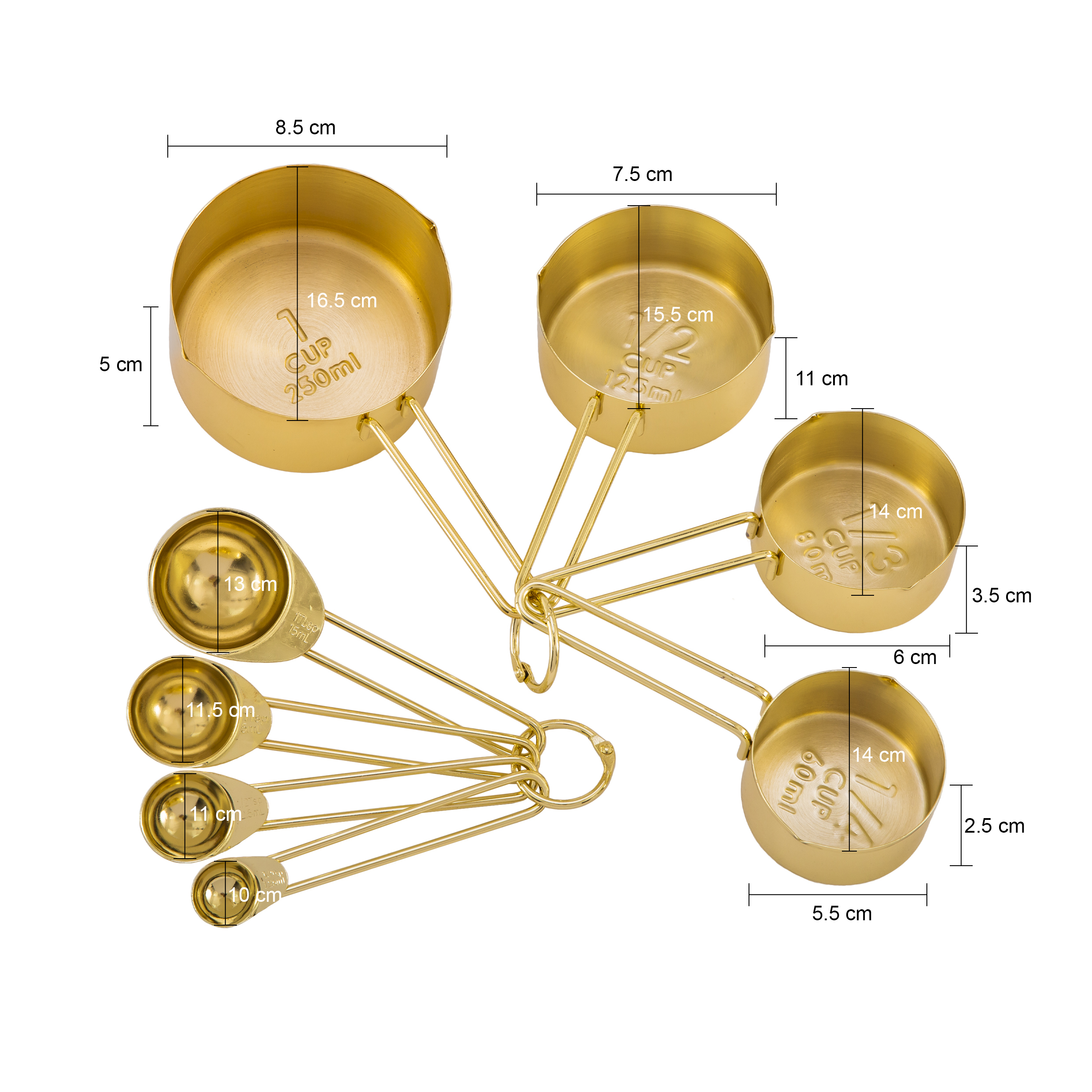 maatlepels maatcupjes goud