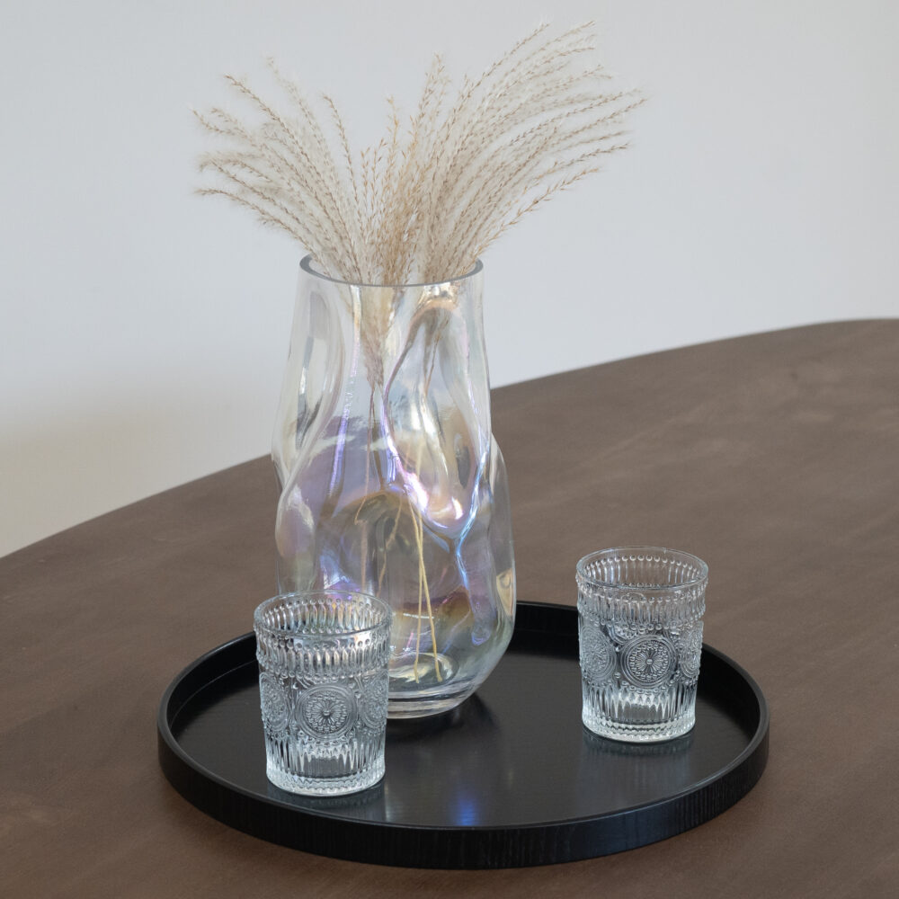 QUVIO Vaas ingedeukt – Maat L – Glas – Parelmoer