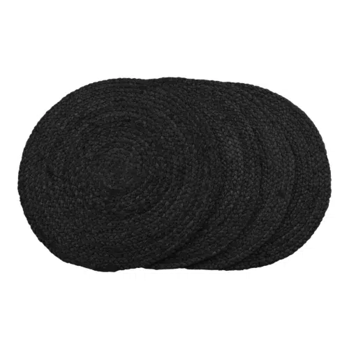 set van vier ronde jute placemats, placemats, jute placemats, jute, rond, set van vier, donkergrijs