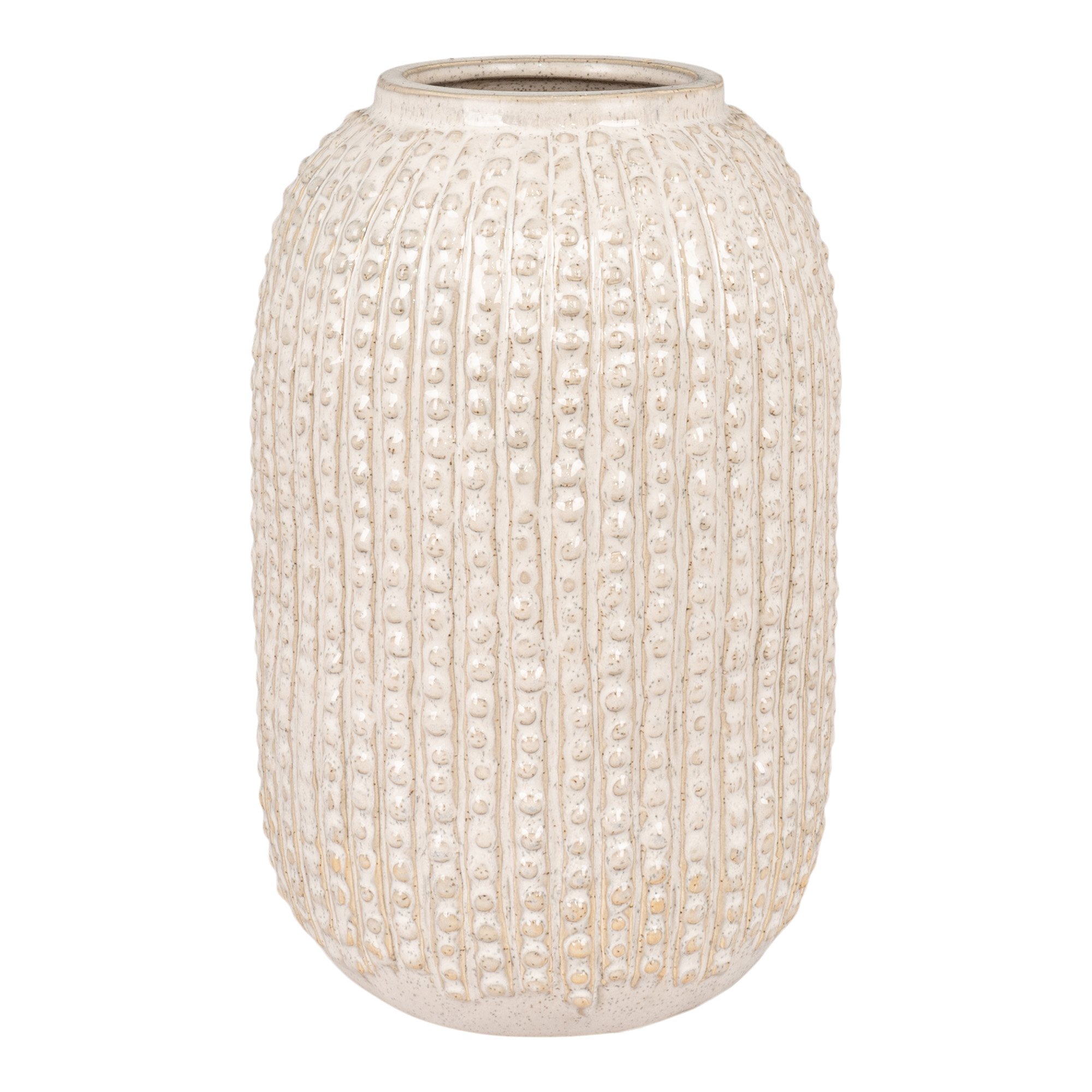 QUVIO vaas, bolletjes vaas, vaas, beige vaas, decoratieve vaas, bloemenvaas, bolletjespatroon
