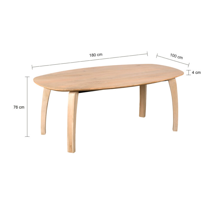 Lewis & Loft Eettafel Luna – FSC®-gecertificeerd mangohout – Deens ovaal – 180×100 cm – Naturel