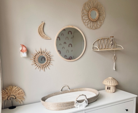 Kledingkast, woondecoratie, spiegel, rotan