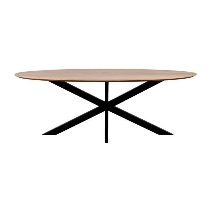 QUVIO Eettafel Sofia– Ovaal – 220×100 cm – Stalen kruispoot – FSC®-gecertificeerd mangohout – Naturel