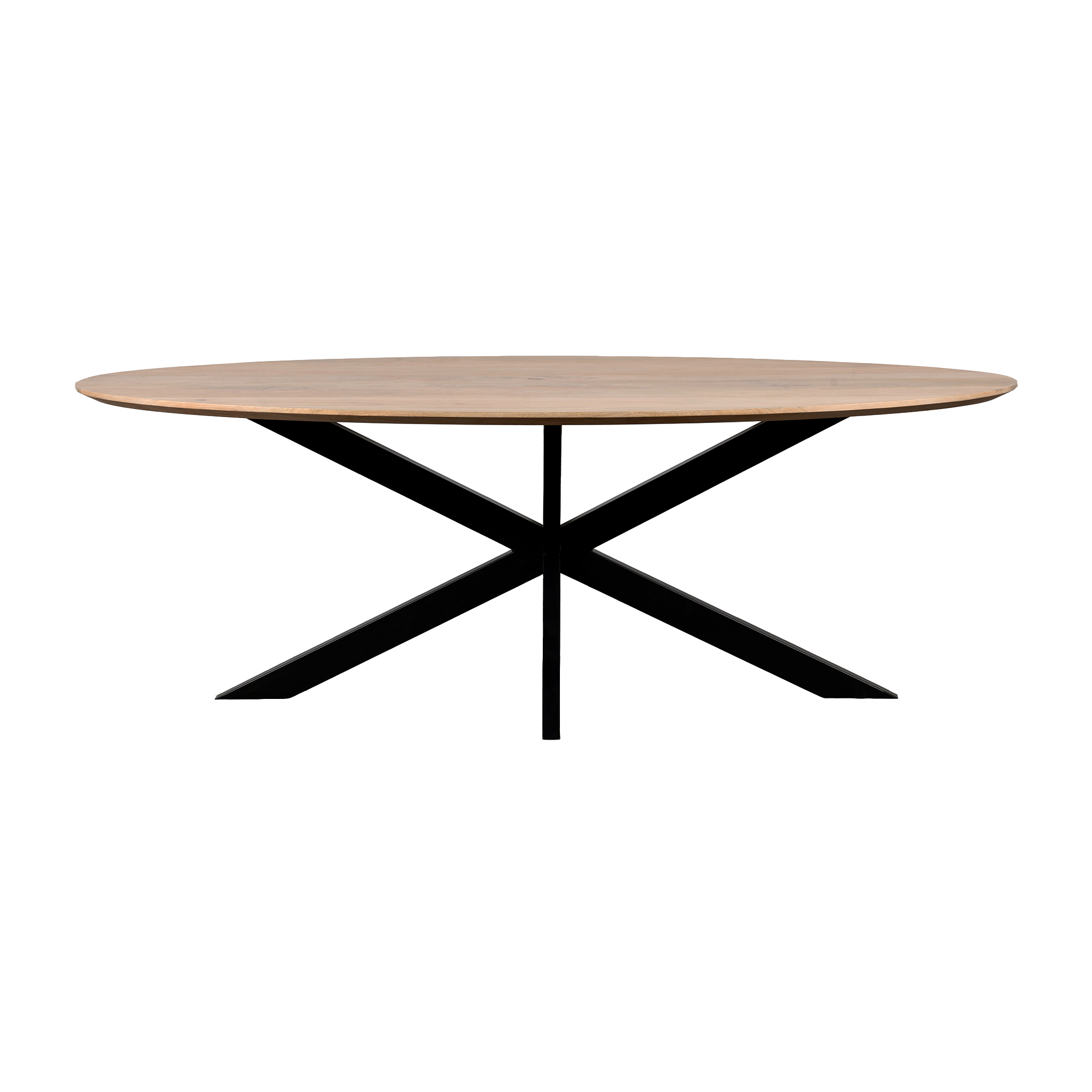 QUVIO Eettafel Sofia– Ovaal – 220×100 cm – Stalen kruispoot – FSC®-gecertificeerd mangohout – Naturel