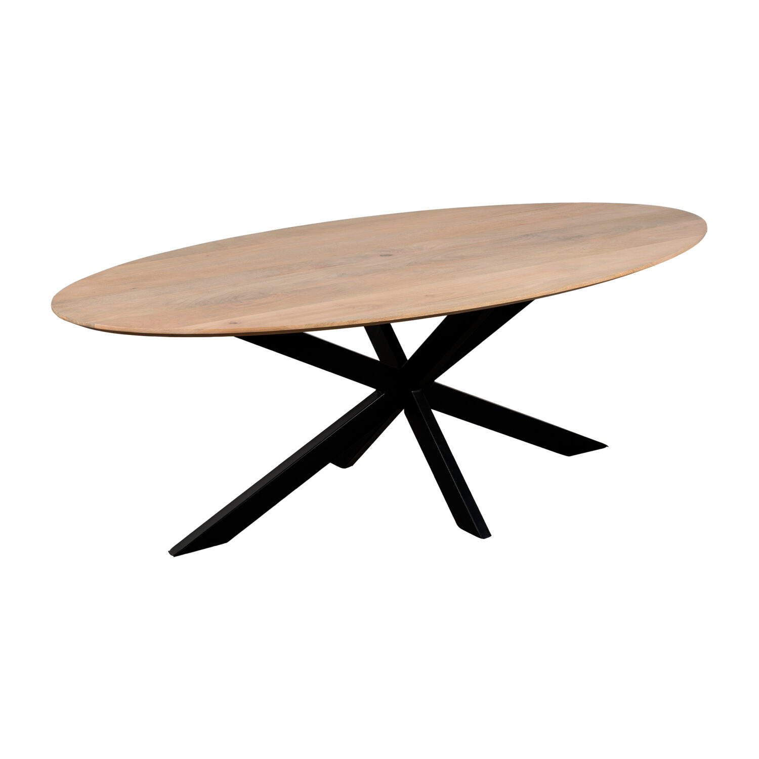 QUVIO Eettafel Sofia– Ovaal – 220×100 cm – Stalen kruispoot – FSC®-gecertificeerd mangohout – Naturel