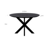 QUVIO Eettafel Sofia – Rond – Ø120 – Stalen kruispoot – FSC®-gecertificeerd mangohout – Zwart