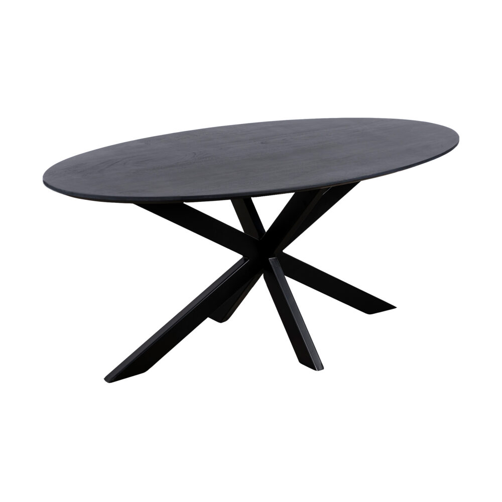 QUVIO Eettafel Sofia– Ovaal – 180×90 cm – Stalen kruispoot – FSC®-gecertificeerd mangohout –  Zwart
