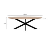QUVIO Eettafel Sofia– Ovaal – 220×100 cm – Stalen kruispoot – FSC®-gecertificeerd mangohout – Naturel