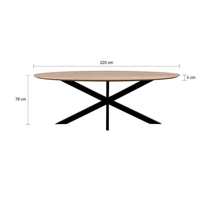 QUVIO Eettafel Sofia– Ovaal – 220×100 cm – Stalen kruispoot – FSC®-gecertificeerd mangohout – Naturel