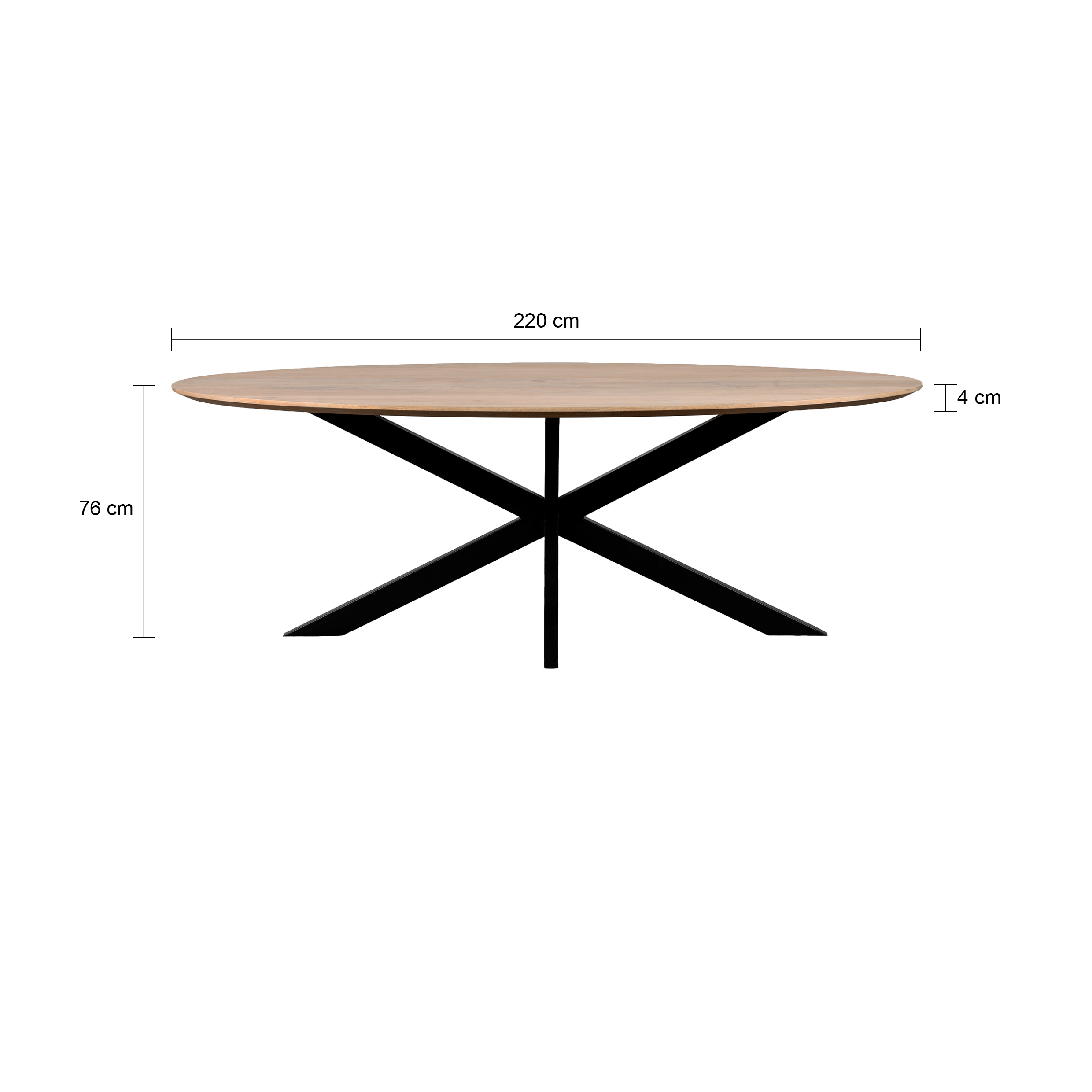 QUVIO Eettafel Sofia– Ovaal – 220×100 cm – Stalen kruispoot – FSC®-gecertificeerd mangohout – Naturel