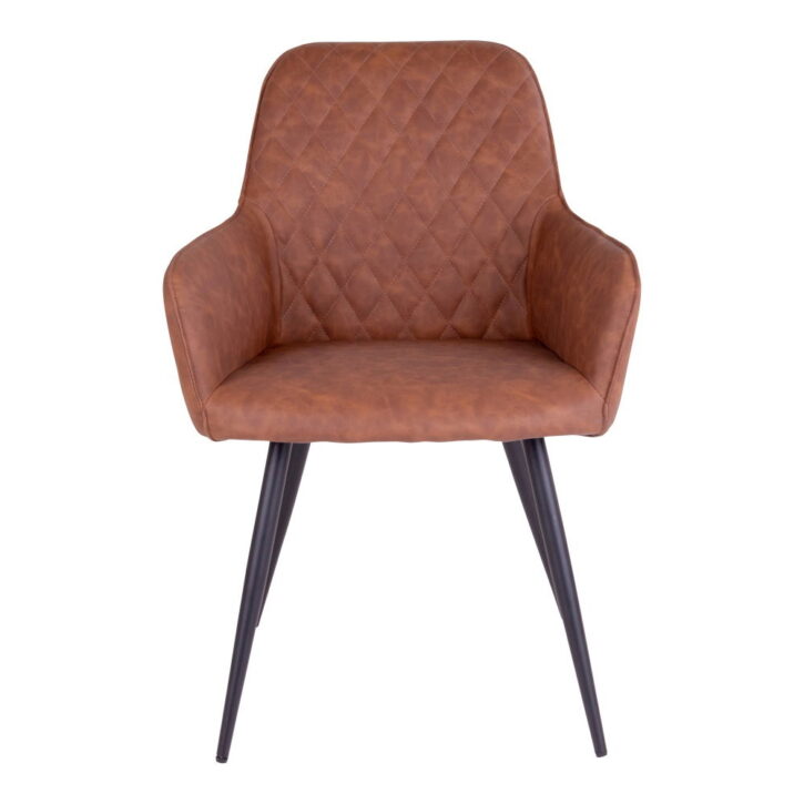 QUVIO Eetkamerstoel Wenen – Vintage Bruin PU-leer – Zwarte Stalen Poten – Set van 2