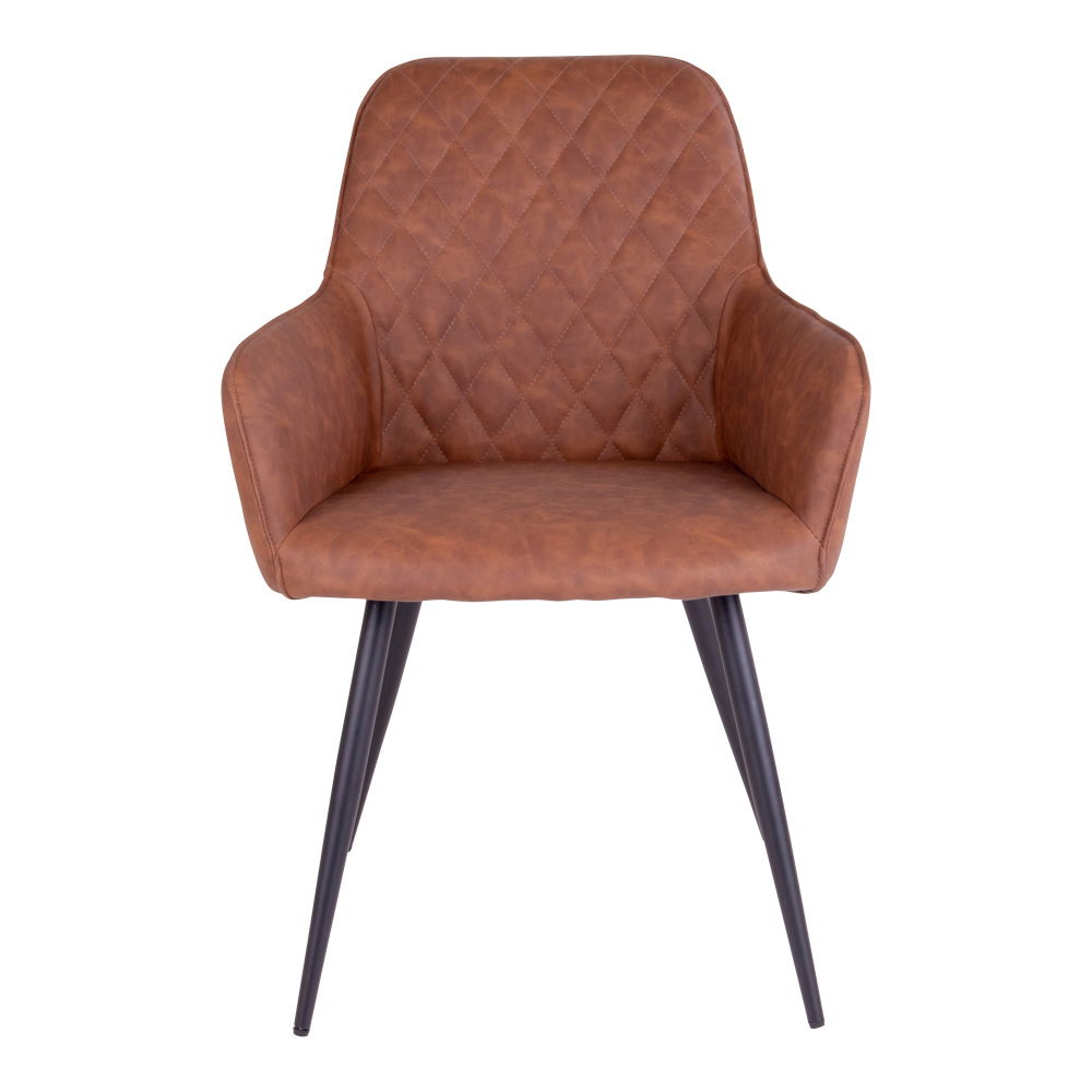 QUVIO Eetkamerstoel Wenen – Vintage Bruin PU-leer – Zwarte Stalen Poten – Set van 2