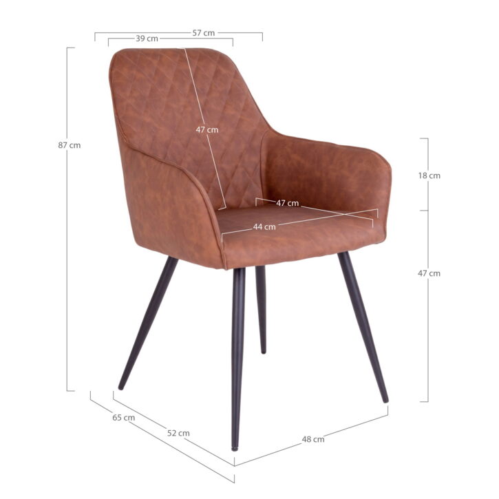 QUVIO Eetkamerstoel Wenen – Vintage Bruin PU-leer – Zwarte Stalen Poten – Set van 2