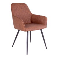 QUVIO Eetkamerstoel Wenen – Vintage Bruin PU-leer – Zwarte Stalen Poten – Set van 2