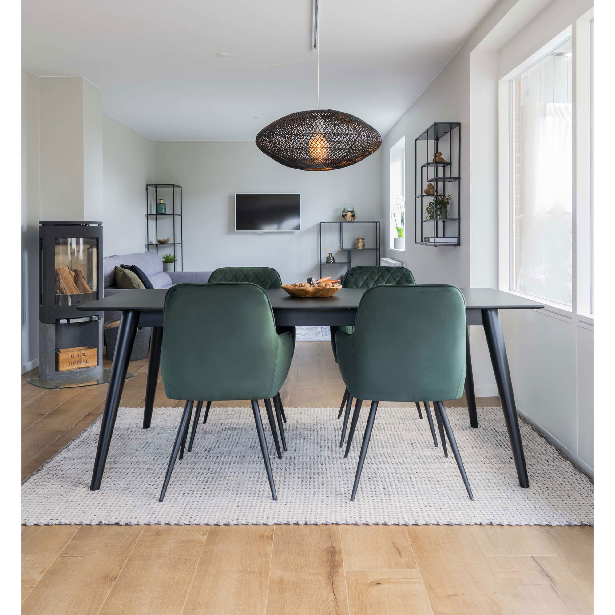 QUVIO Eetkamerstoel Vienna – Fluweel Groen – Zithoogte 47 cm – Set van 2
