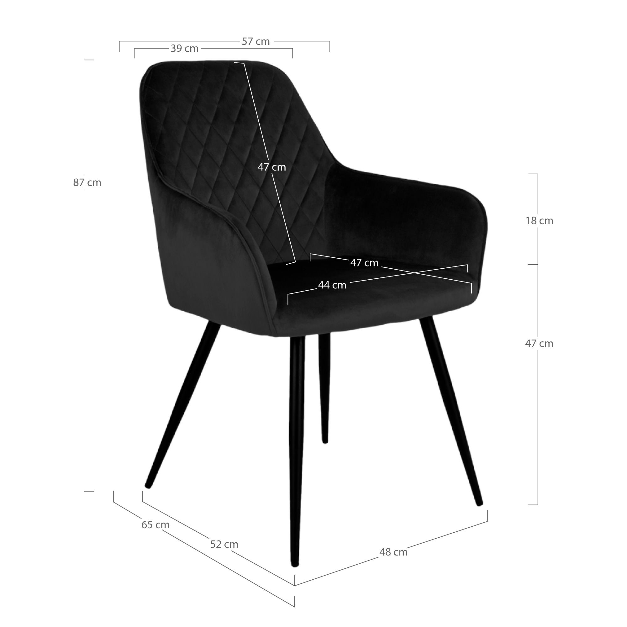 QUVIO Fluwelen eetkamerstoel- Zwart – Set van 2
