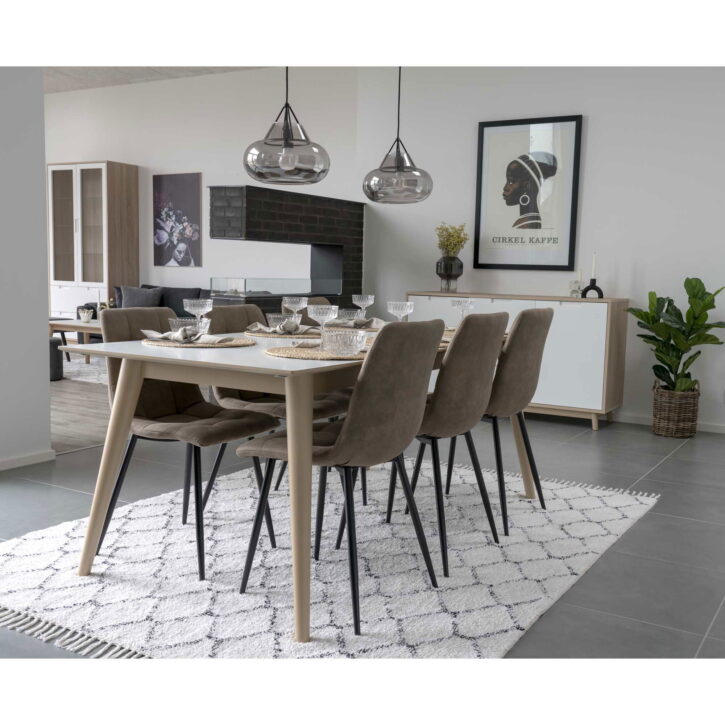 QUVIO Eetkamerstoel Florence – Lichtbruin en Zwart – Set van 2