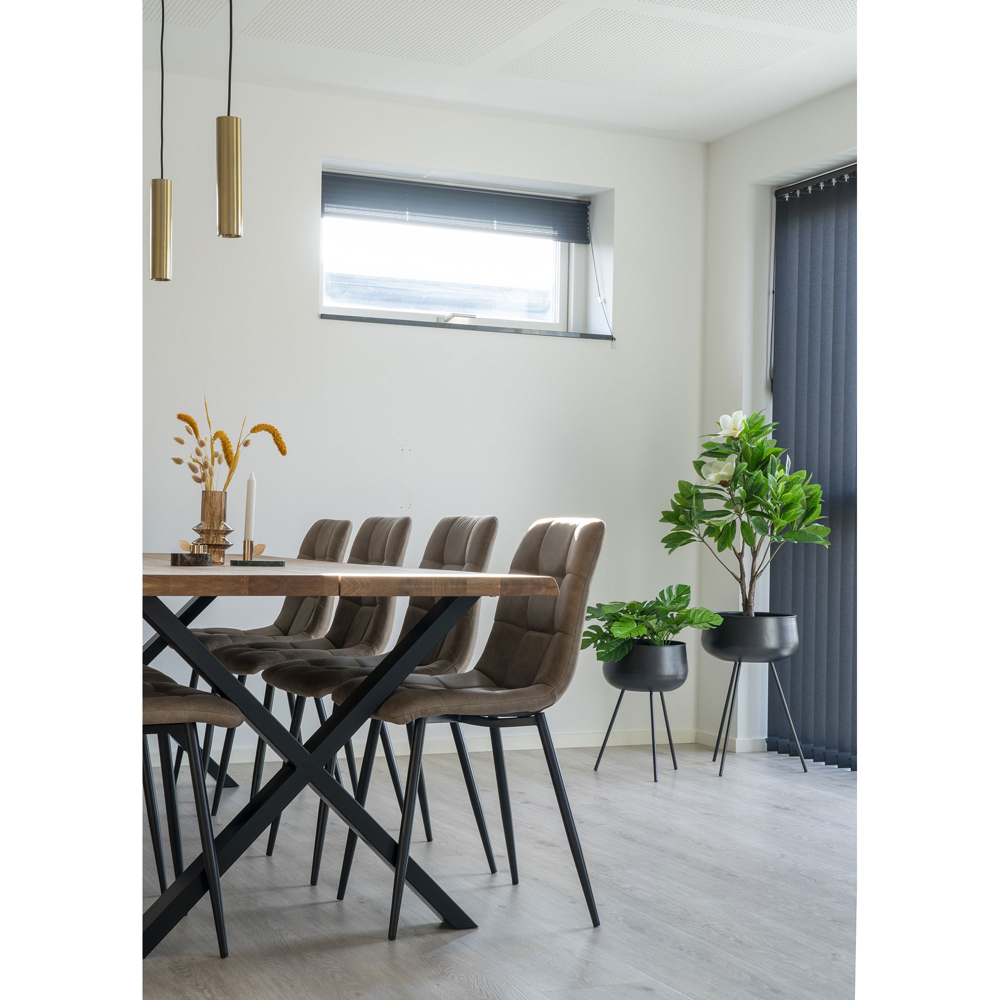QUVIO Eetkamerstoel Florence – Lichtbruin en Zwart – Set van 2