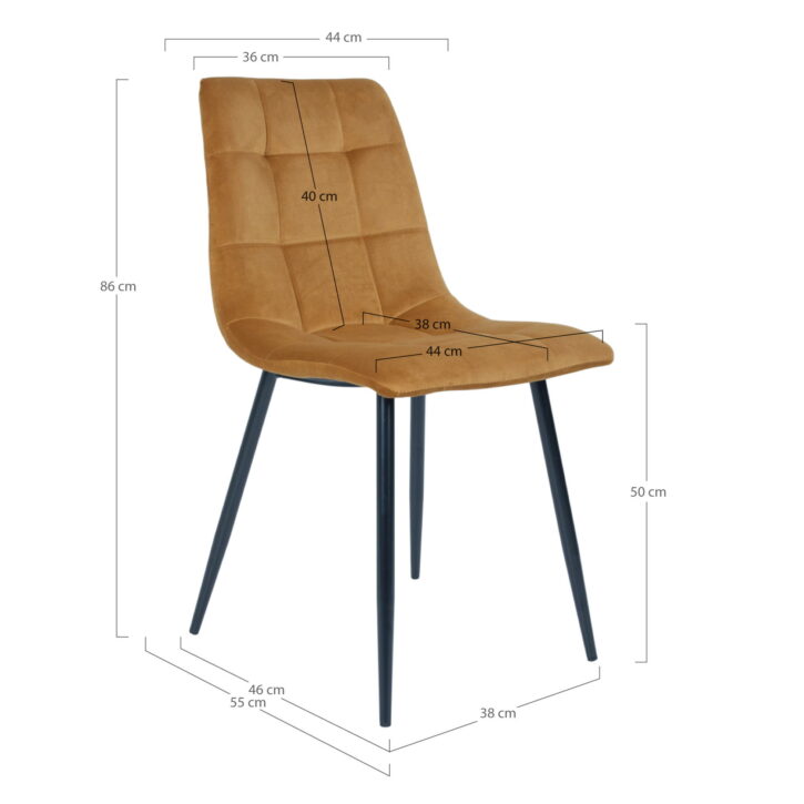 QUVIO Eetkamerstoel Florence – Mosterdgeel Fluweel – Set van 2