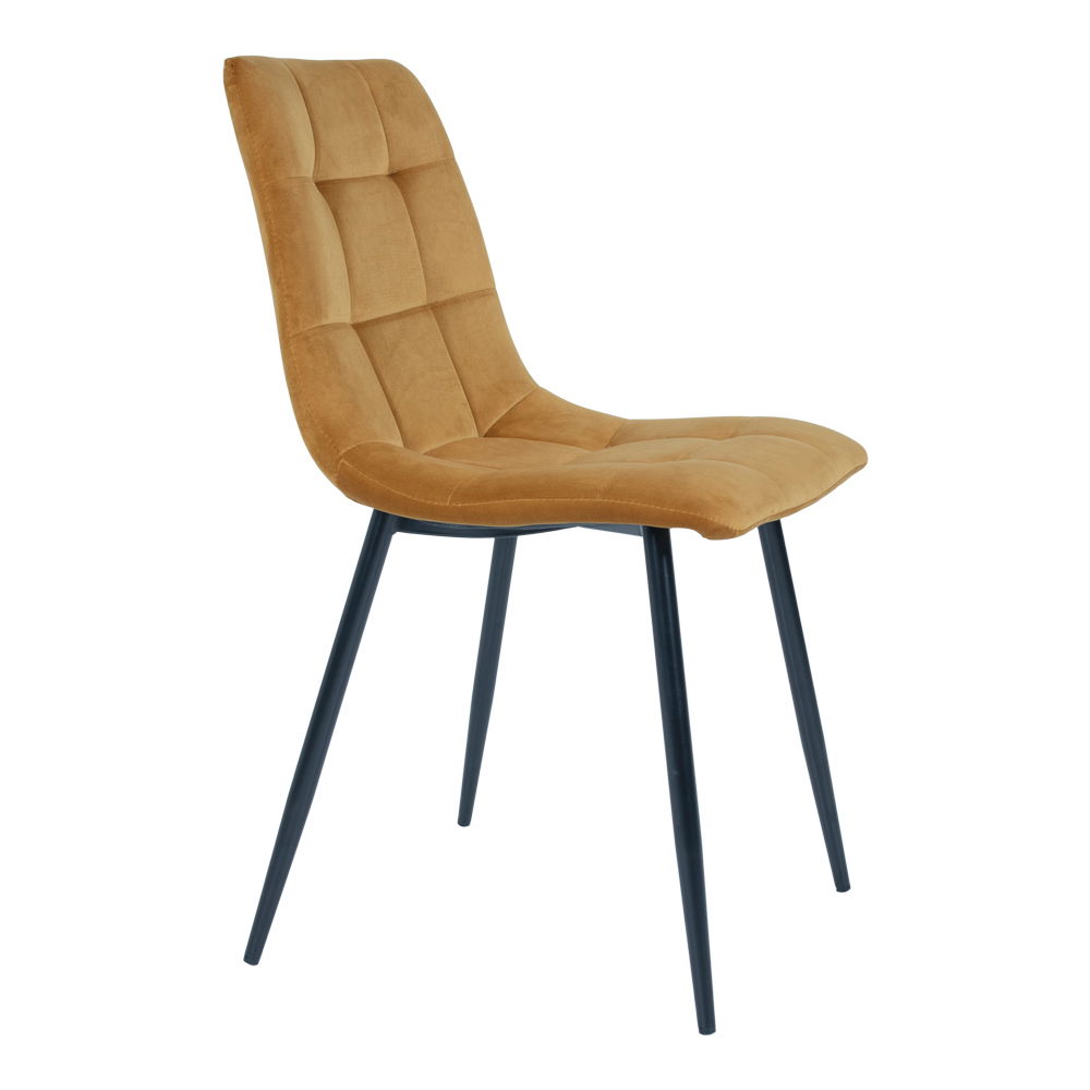 QUVIO Eetkamerstoel Florence – Mosterdgeel Fluweel – Set van 2