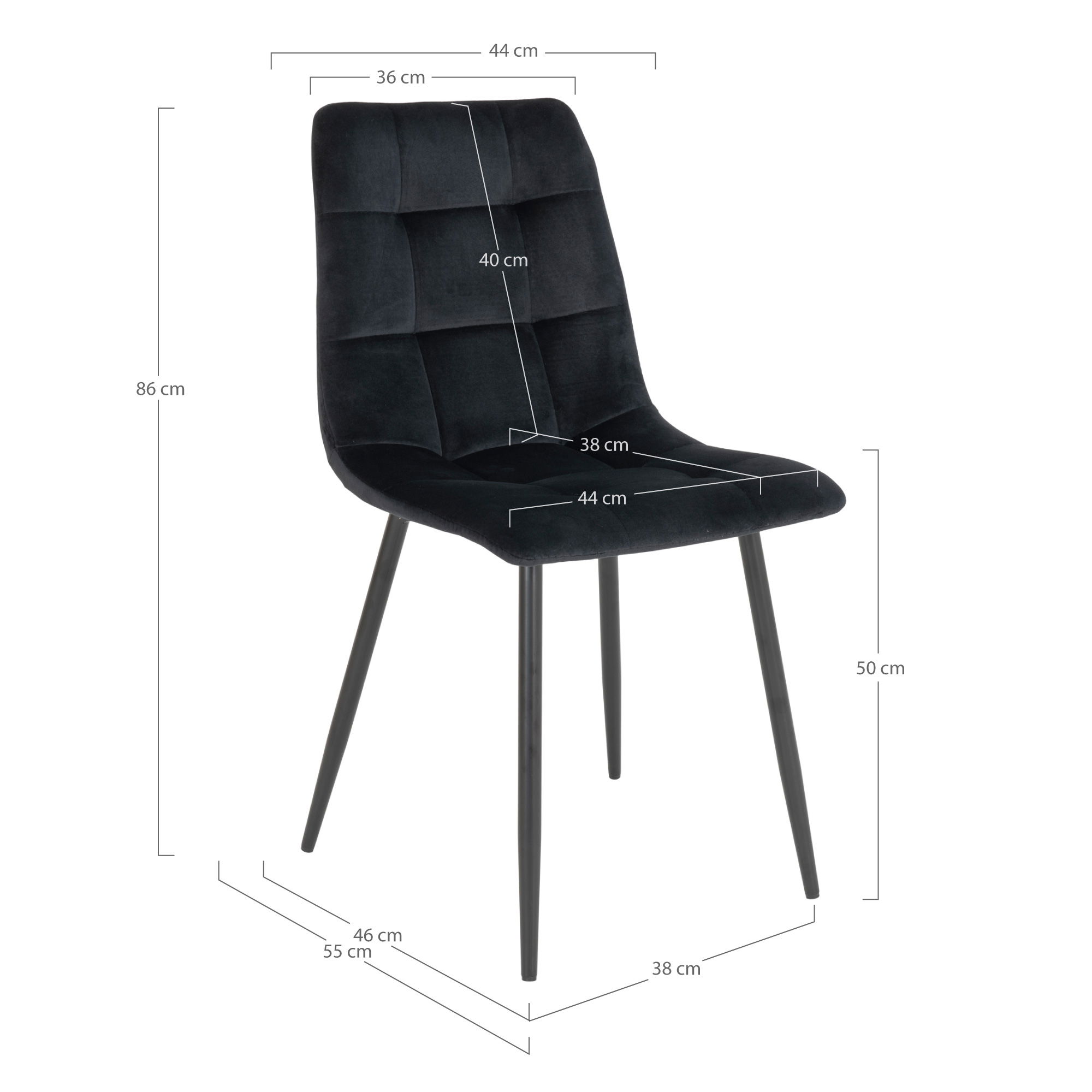 QUVIO Eetkamerstoel Florence – Zwart Fluweel – Stalen Poten – Set van 2