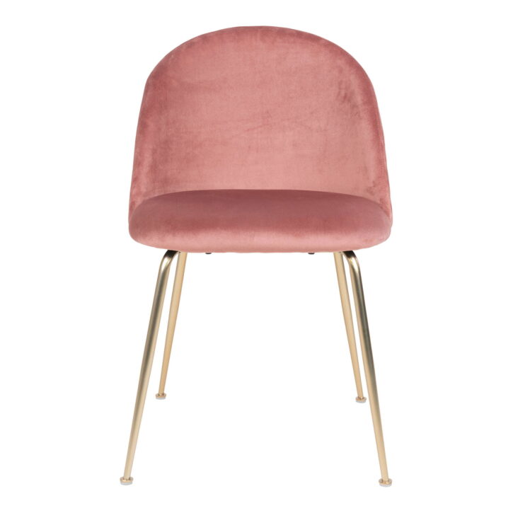 QUVIO Eetkamerstoel Geneva – Roze Fluweel – Messing Look Poten – Set van 2