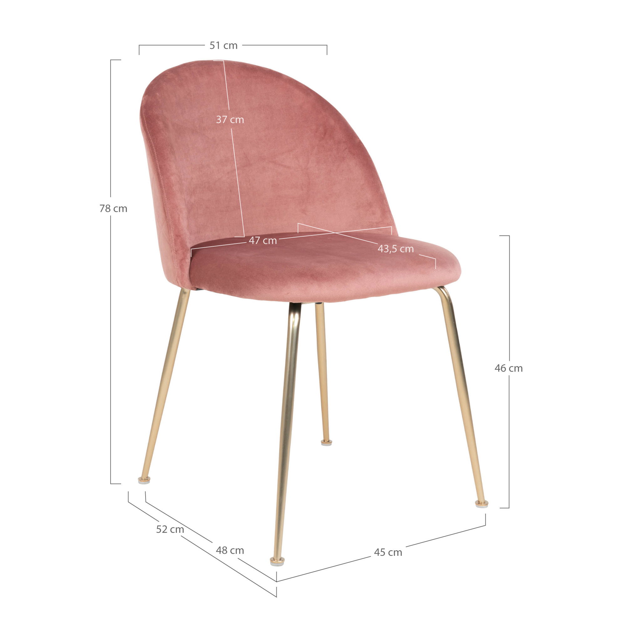 QUVIO Eetkamerstoel Geneva – Roze Fluweel – Messing Look Poten – Set van 2