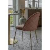 QUVIO Eetkamerstoel Geneva – Roze Fluweel – Messing Look Poten – Set van 2