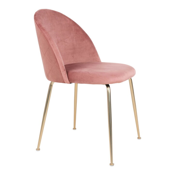 QUVIO Eetkamerstoel Geneva – Roze Fluweel – Messing Look Poten – Set van 2