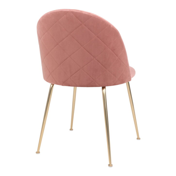 QUVIO Eetkamerstoel Geneva – Roze Fluweel – Messing Look Poten – Set van 2