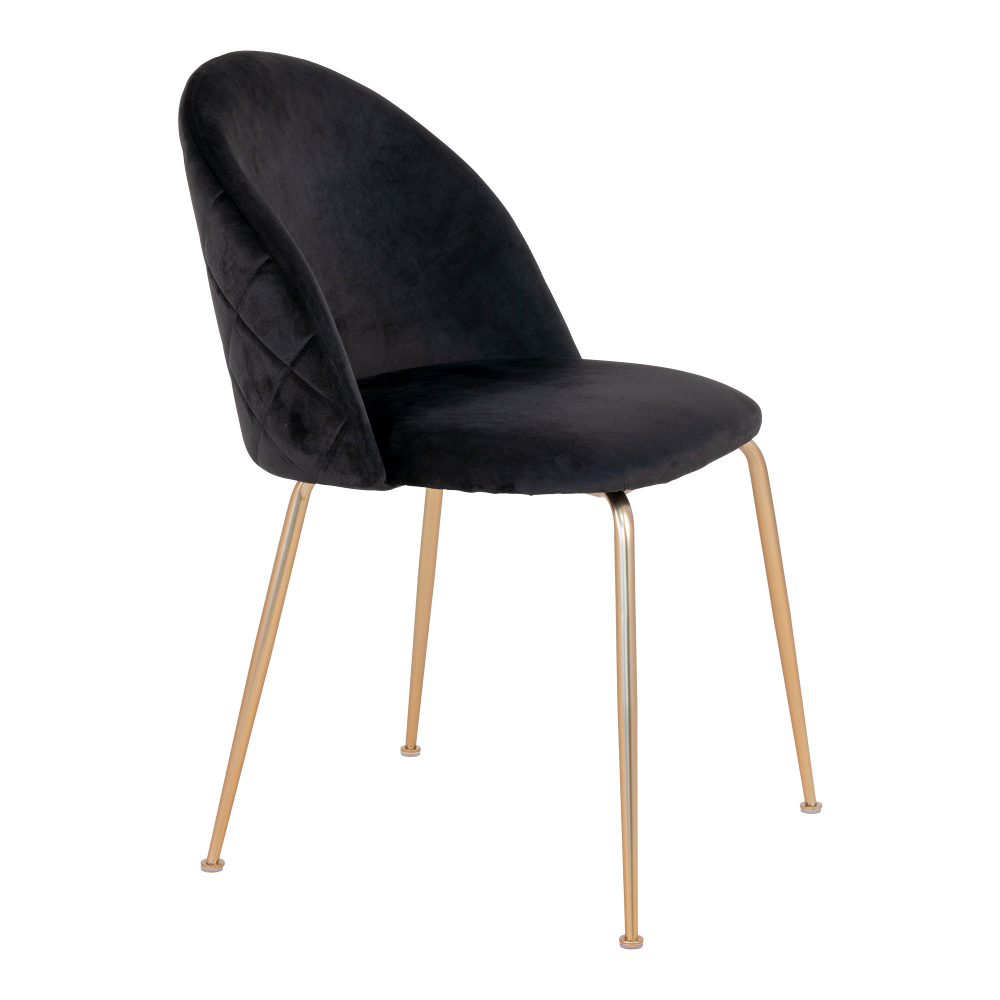 QUVIO Eetkamerstoel Geneva – Fluweel – Zwart – Messing look – Set van 2
