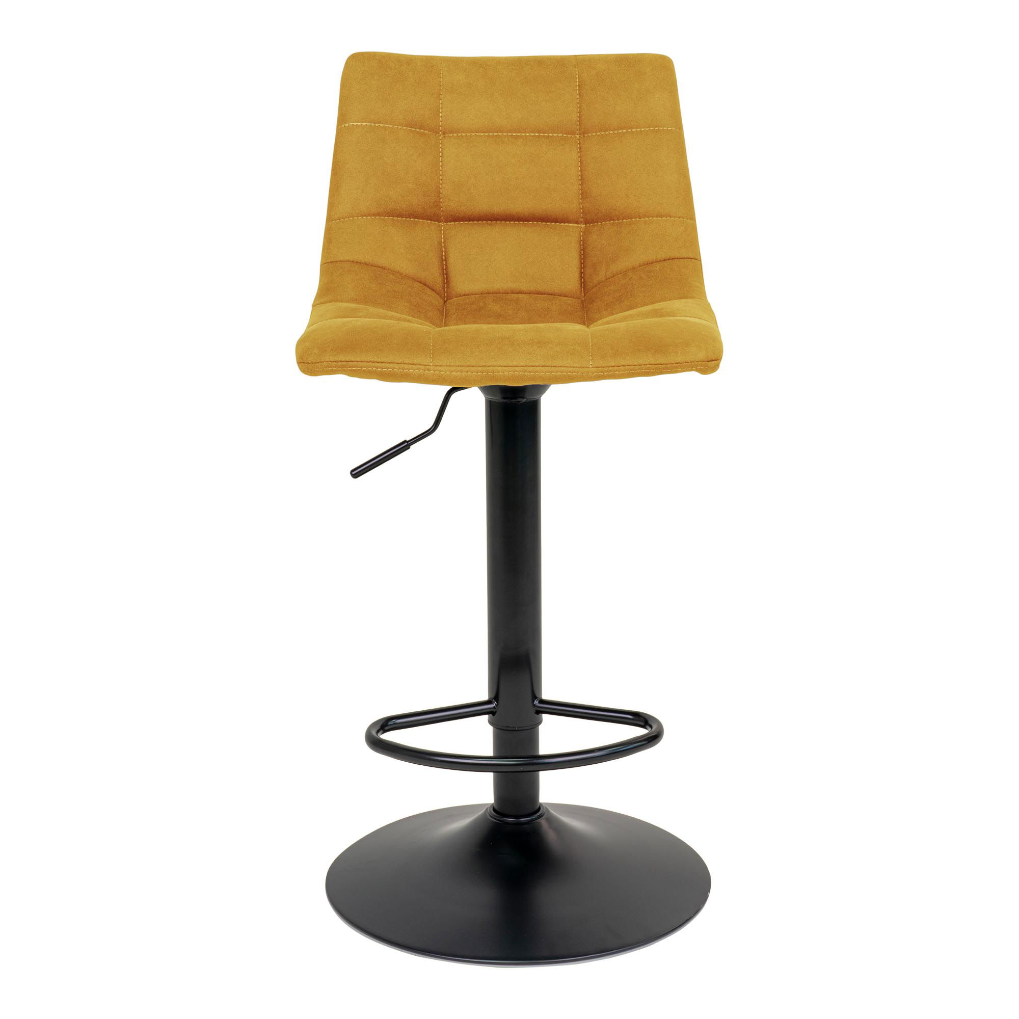 QUVIO Barstoel Florence – Mosterdgeel Fluweel – Verstelbare Zithoogte – Set van 2