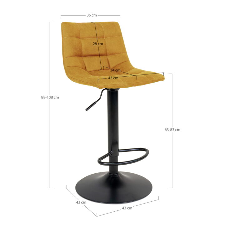 QUVIO Barstoel Florence – Mosterdgeel Fluweel – Verstelbare Zithoogte – Set van 2