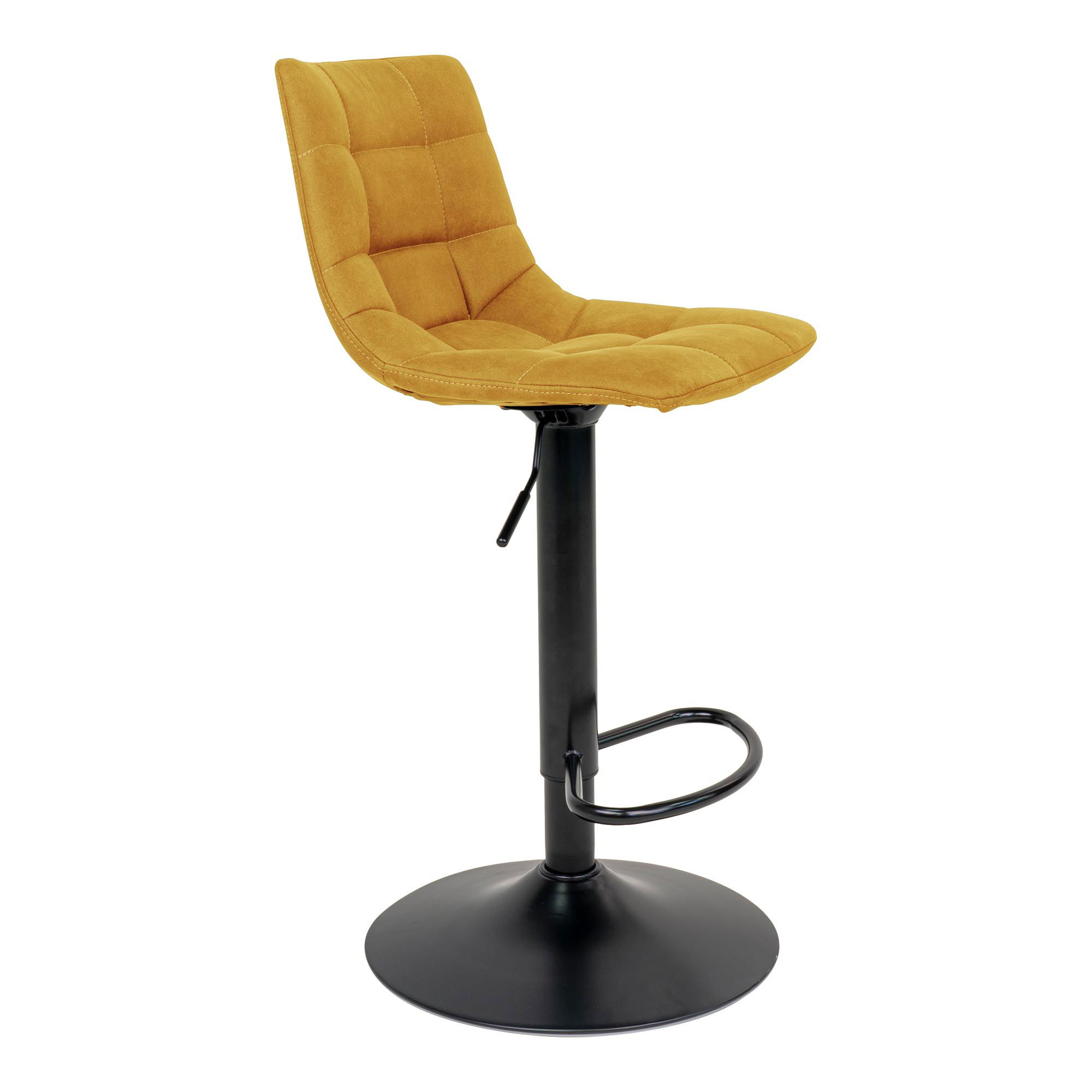 QUVIO Barstoel Florence – Mosterdgeel Fluweel – Verstelbare Zithoogte – Set van 2