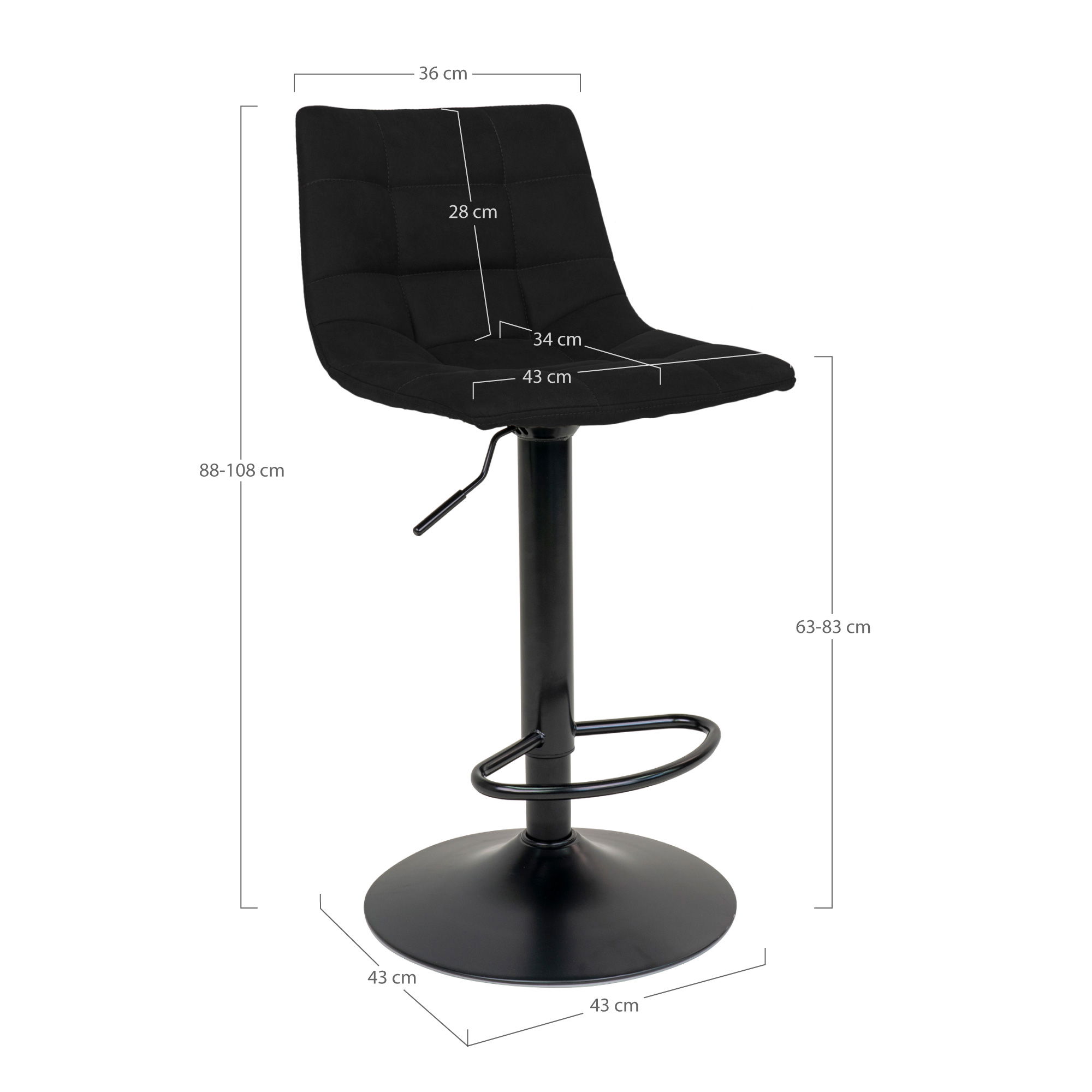 QUVIO Barstoel Florence – Verstelbare Zithoogte – Zwart Fluweel – Set van 2