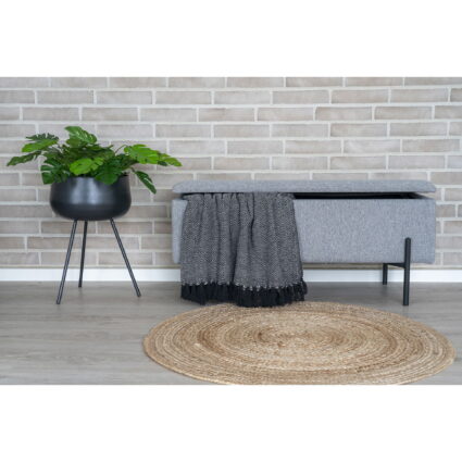 QUVIO Bankje Watford – Lichtgrijs met zwarte poten – Opbergruimte – 95×36,5×46 cm