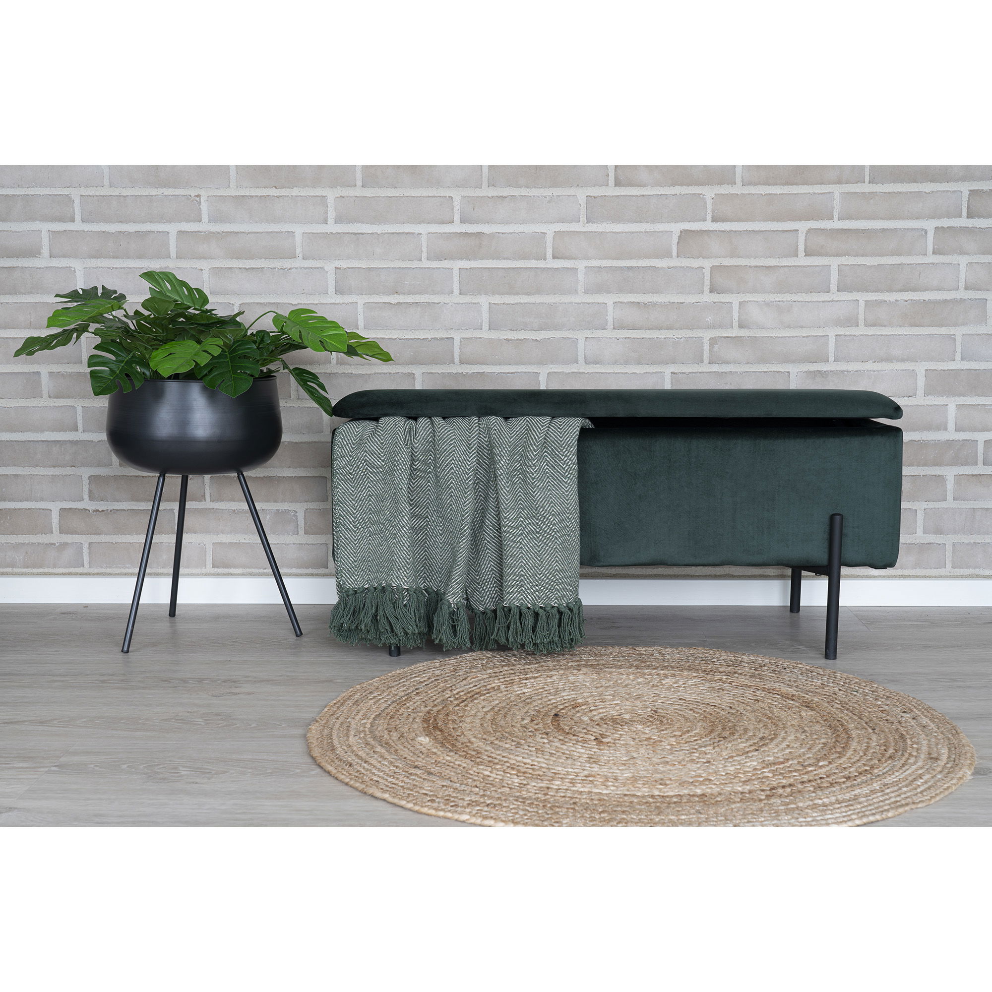 QUVIO Fluwelen Bankje met Opbergruimte – Groen – 95×36,5×46 cm