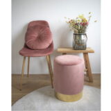 QUVIO Poef – Roze Fluweel – Messingkleurige Basis – Ø34×43 cm