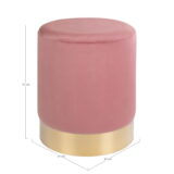 QUVIO Poef – Roze Fluweel – Messingkleurige Basis – Ø34×43 cm