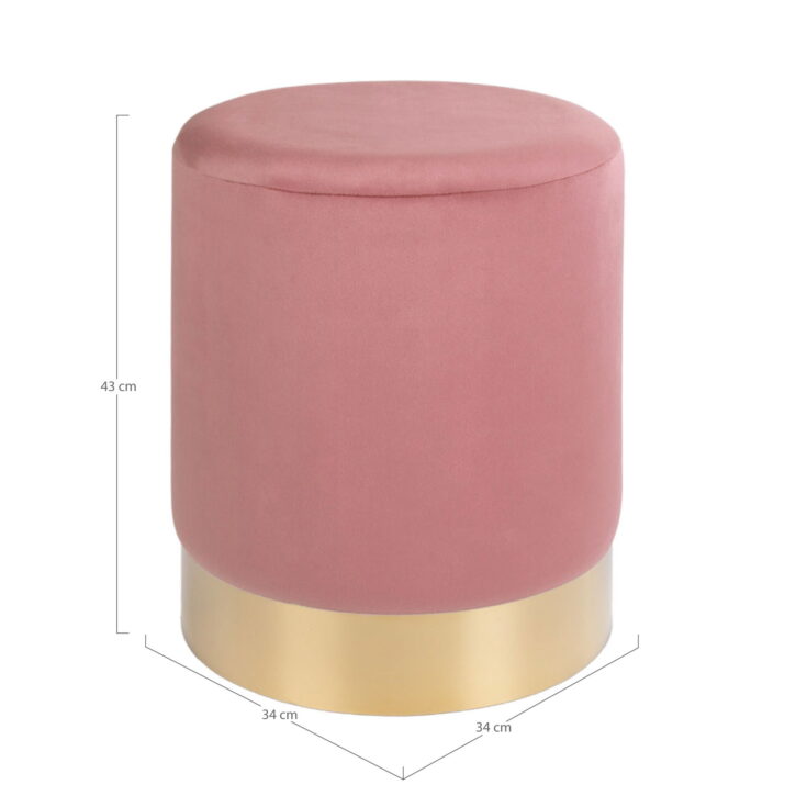 QUVIO Poef – Roze Fluweel – Messingkleurige Basis – Ø34×43 cm