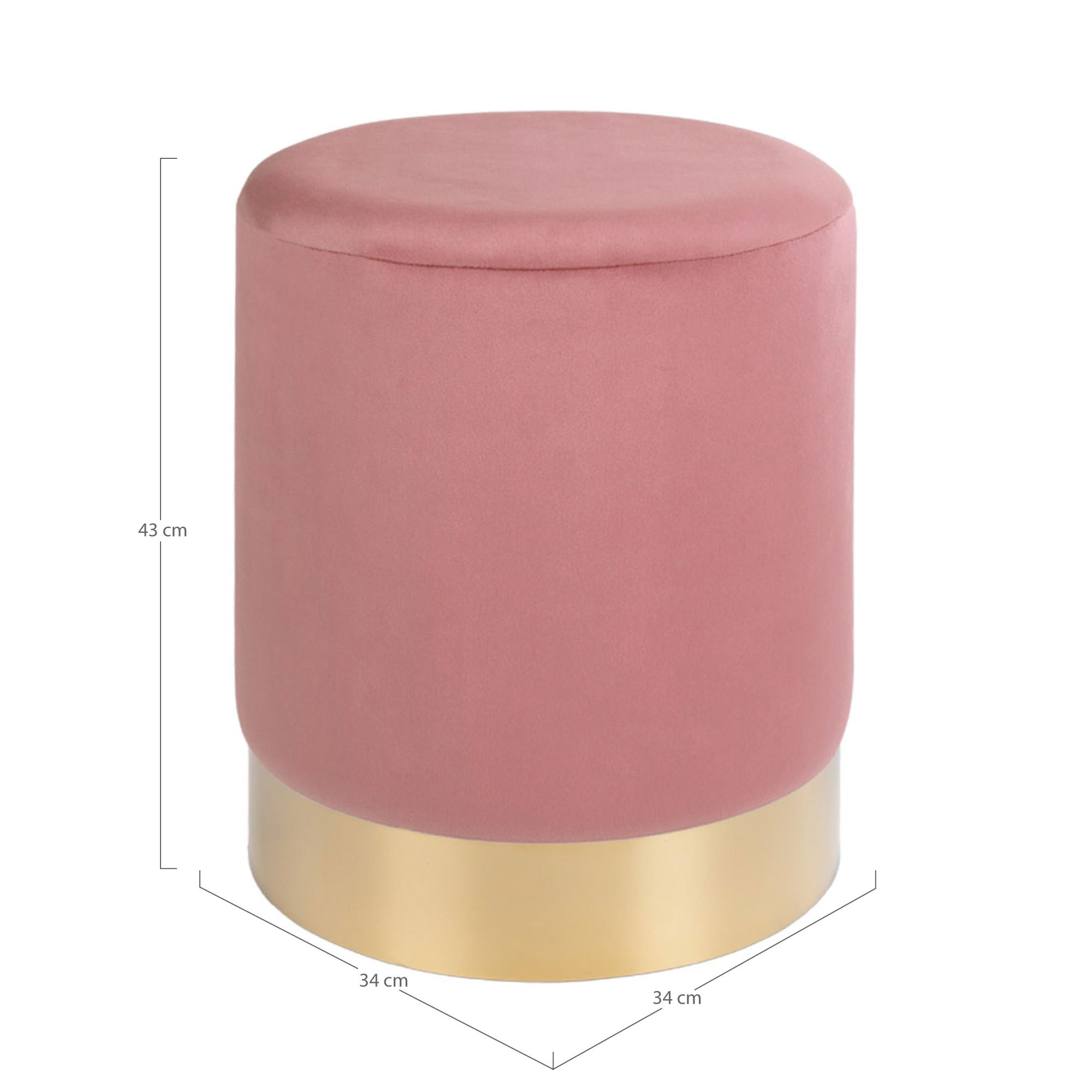 QUVIO Poef – Roze Fluweel – Messingkleurige Basis – Ø34×43 cm